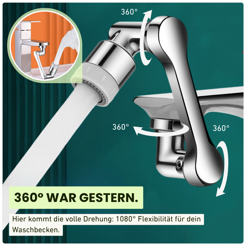 Wasserhahnverlängerung 1080° drehbar – Flexibel, sauber, einfach clever
