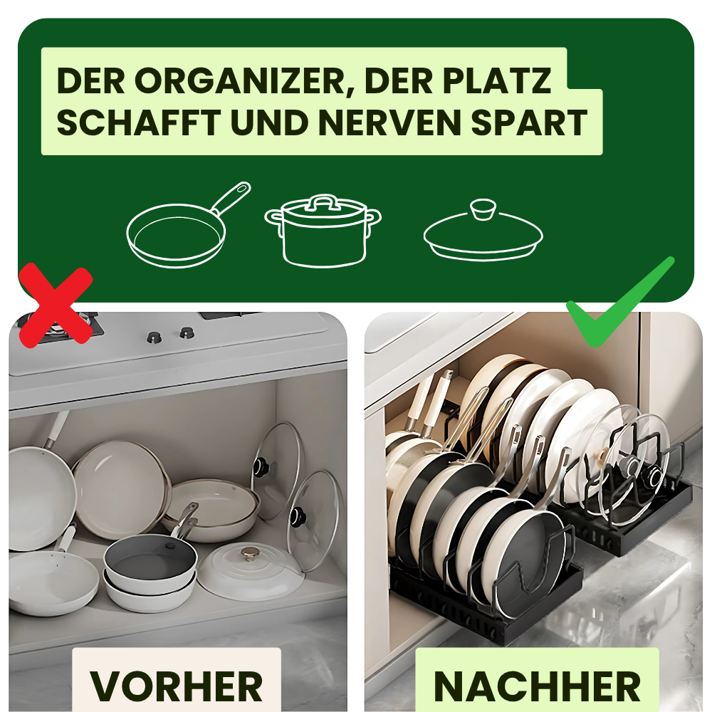 Ausziehbarer Pfannen- & Topfdeckel-Organizer – Für mehr Platz & Ordnung in deiner Küche